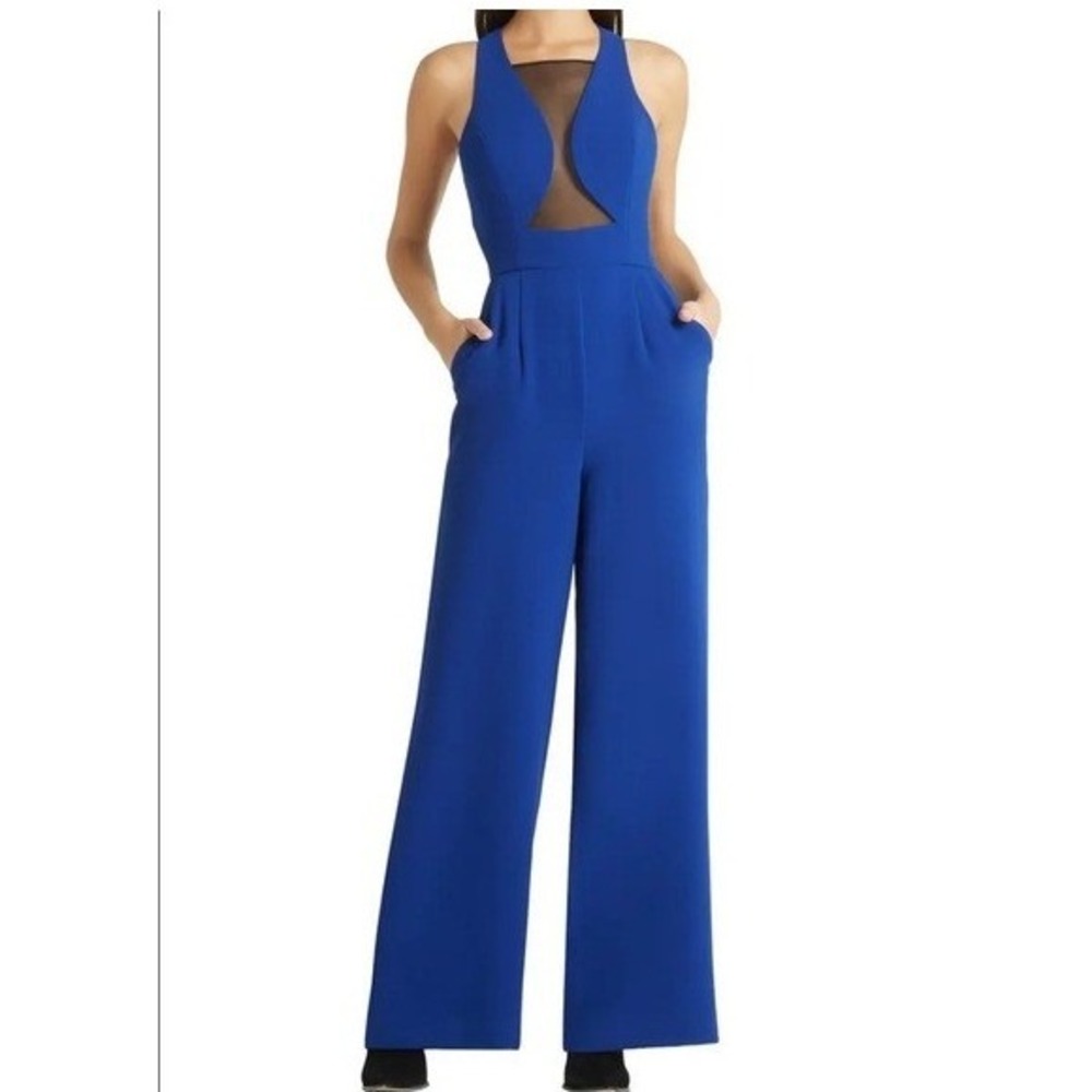 NEW‎ BCBGeneration Jumpsuit Cobalt Blue Wide Leg Sheer Mesh Cutout Size 6 NWT